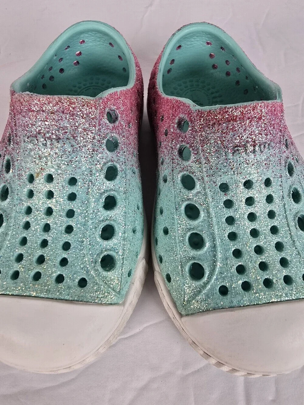 Native Jefferson Bling Toddler Slip On Pink And Green Sneakers Size C4